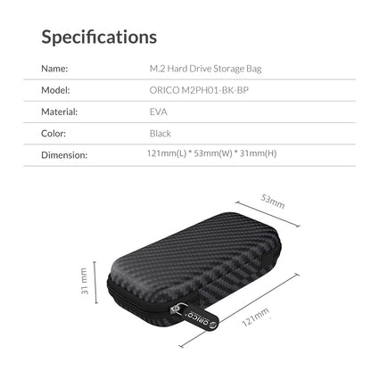 ORICO Eva Zipper Bag Mobile Phone Charger Protection Bag Hard Disk for External M.2 Hard Drive/Earphone/Data Line HDD Case Black