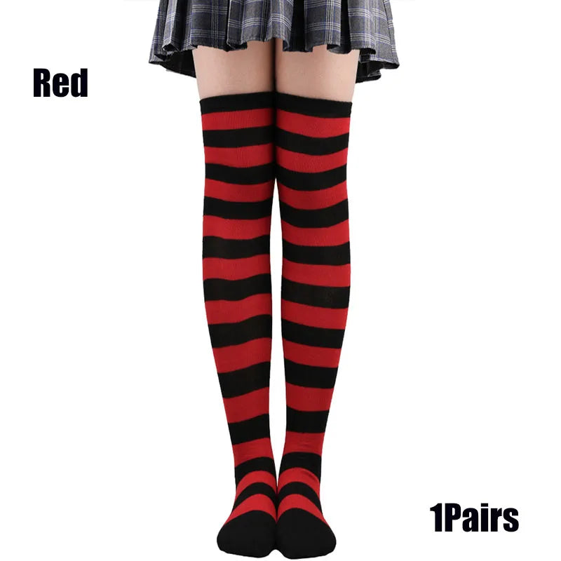 Color Striped Stockings Japanese Over Knee Socks Fashion Women Keep Warm Soks Sexy Slim Long Socks Hosiery JK Cosplay Lolita Y2k