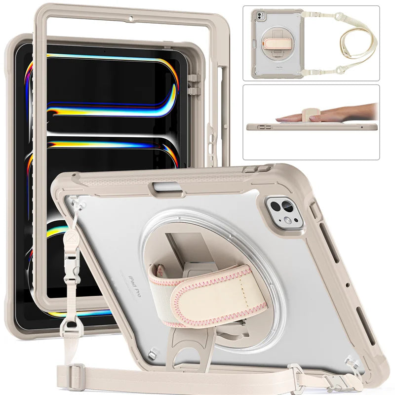 For iPad Pro 11 12.9 13 inch 2024 Case Shockproof Cover iPad Air 11 4th 5th 10 10th 10.9 10.2 9/8/7th 11th Generation Case+Strap