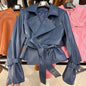 YOLOAgain 2025 Autumn Elegant Real Leather Jacket Coat Women Oversized Leather Jacket With Belt