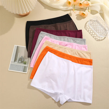 FINETOO 3PCS Women's Cotton Boyshort Panties Breathable Low Waist Solid Colors Underwear Female Casual Sports Boxers Underpants