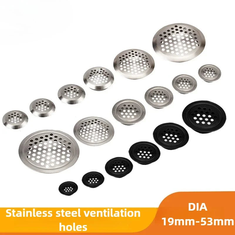 10pcs Round Cabinet Air Duct Vent Dia.19-53mm Stainless Steel Louver Mesh Hole Plug Decoration Cover Wardrobe Grille Ventilation