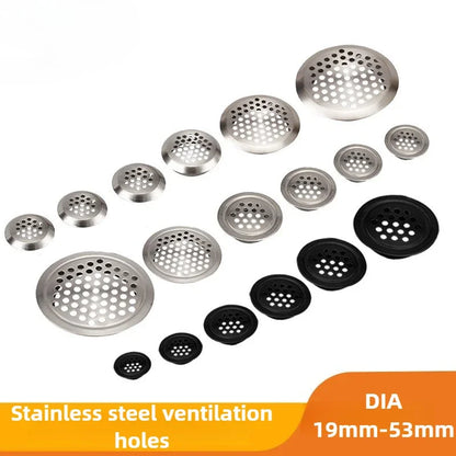 10pcs Round Cabinet Air Duct Vent Dia.19-53mm Stainless Steel Louver Mesh Hole Plug Decoration Cover Wardrobe Grille Ventilation