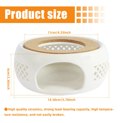 Ceramic Teapot Warmer Hollow Ceramic Teapot Heater with Cork Cushion Heat Resistant Ceramic Coffee Tea Warmer Practical Ceramic