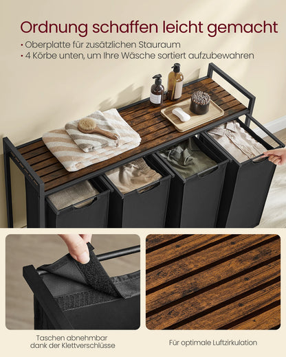 VASAGLE laundry basket 4 hand fan Laundry Collector with Storage, Laundry Box, Removable Laundry Bag, Metal Frame, 4x40L