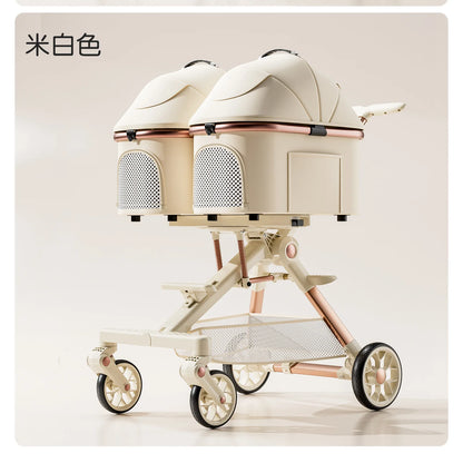 A6-2 Twin Pet Stroller Aluminum Alloy Detachable Foldable Lightweight Separate Travel Cart for Dogs Cats