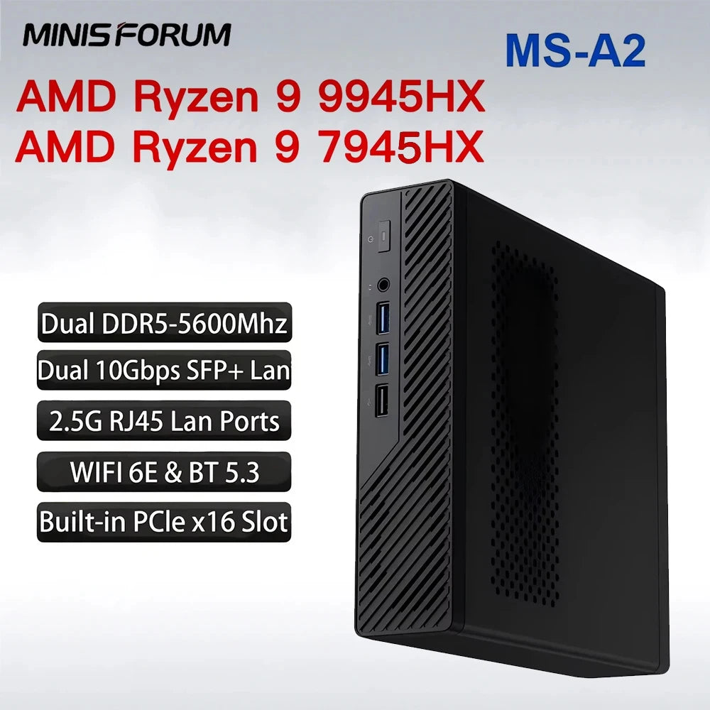 MINISFORUM MS-A2 Mini PC AMD Ryzen 9 9955HX/7945HX Windows 11 DDR5 PCIe SSD WIFI6E BT5.2 Dual 10G SFP+ Gaming MINI PC Computer