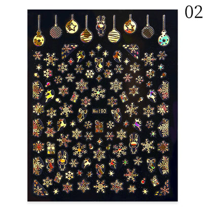1PCS New Christmas Decorations 2023 New Year Nail Stickers Press on Nails Laser Snowflake Christmas Tree 3D Nail Decal