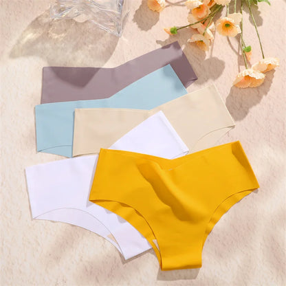 4PC Women Seamless Briefs Sexy V-Waist Underwear 10 Solid Colors Ice Silk No Trace Panties Female Breathable Intimates Lingerie