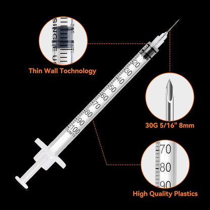 1ml 29G*13Mm Disposable Plastic Veterinary Syringe, Sterile Insulin Syringe with Orange Cap and Needle, Suitable for Pets, Farm Animals, and Laboratory Use.