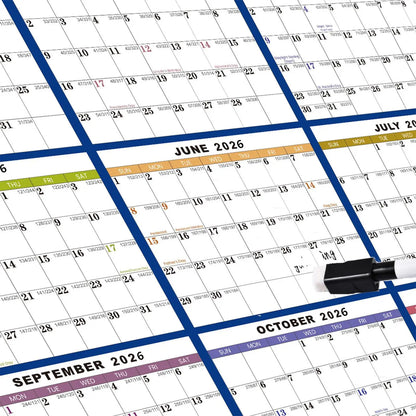 Large Dry Erase Calendar for Wall 2026 Wall Calendar 12 Month 24 X 36 Inch Yearly Schedule Organizer for Indoor Home Fridge
