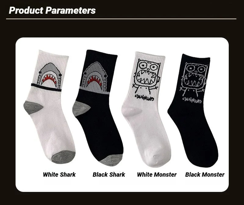 Spring Summer High Quality Harajuku Chaussette Style Shark Socks For Women Men's Cotton Hip Hop Man Meias Mens Calcetines