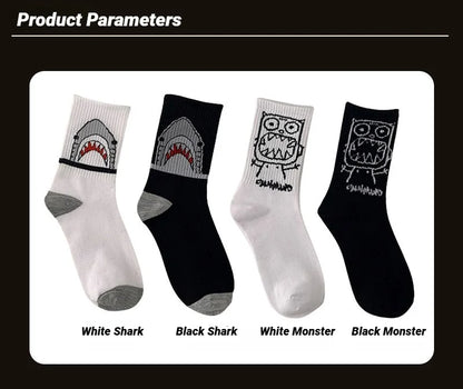 Spring Summer High Quality Harajuku Chaussette Style Shark Socks For Women Men's Cotton Hip Hop Man Meias Mens Calcetines