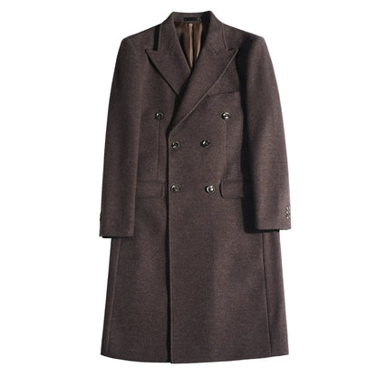 Autumn Winter Vintage Men's Woolen Long Coat Fashion Lapel High Quality Double Breasted Formal Men Slim Fit WindBreaker Overcoat