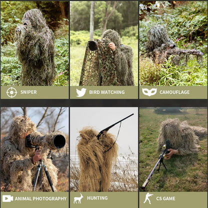JOAXOR Ghillie Suit 3D Leafy Camo Hunting Suits, Woodland Gilly Suits Gillies Suits for Men, Leaf Camouflage Hunting Suits