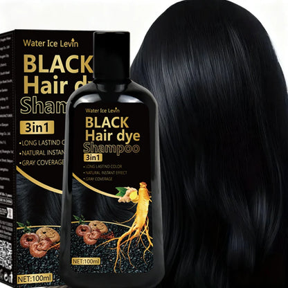 Pure Black Hair Dye Shampoo 3in1. Long Lasting Rich Color, Gray Coverage. Organic Ginger Polygonum Extracts. Gentle Effective.