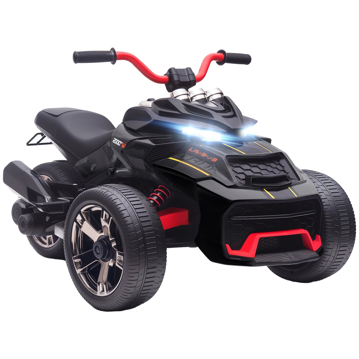 Electric toy car, children’s electric car, 12V, 3 wheels, 2 motors, MP3 player, speaker, 2 speeds, speed 3–5 km/h, black, electric toy car for children, electric pushchair, equestrian pushchair