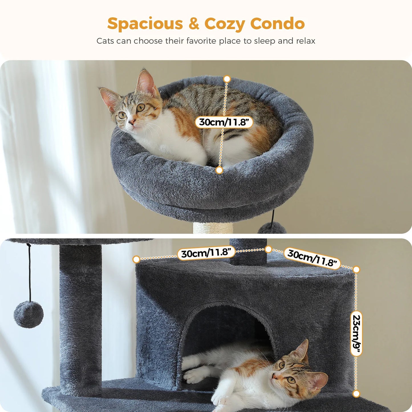 Multi-Level Cat Tree for Indoor Cats Large Cat Tower with Cozy Condo Hammock Sisal Scratching Posts Cat Scratchers Bed Cat Toys