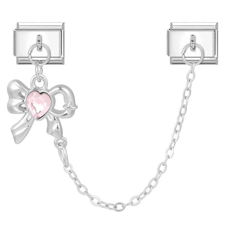 Tassel Chain Butterfly Flowers Star Moon Heart Zircon Italian Charm Links Fit 9mm Bracelet Stainless Steel DIY Jewelry Making