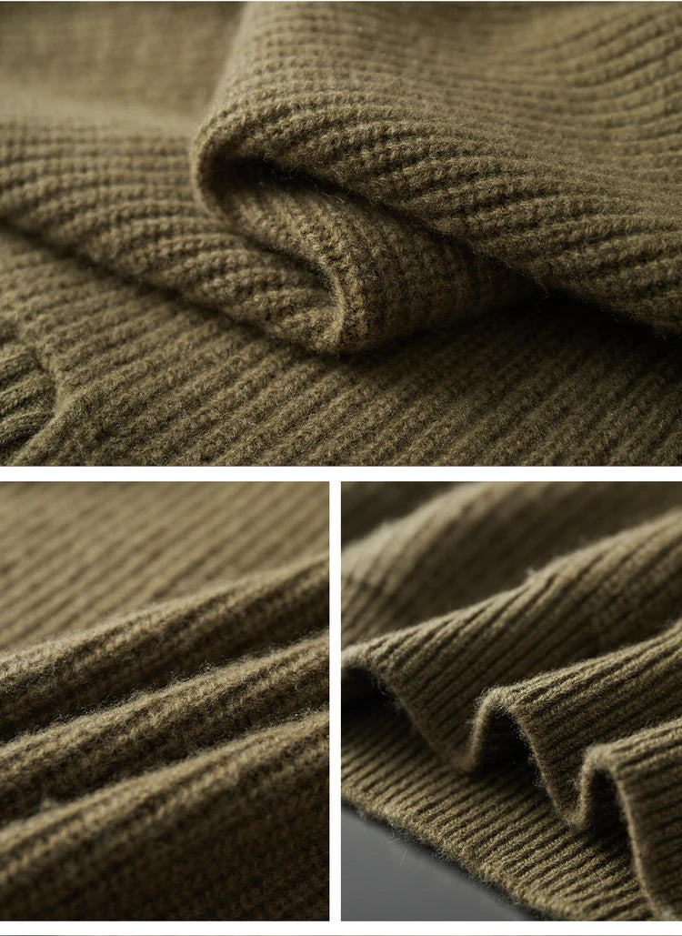 Pullover sweater for men, men's lapel sweater 2025 new loose knit autumn and winter full sleeved men's 100% Australian wool swea