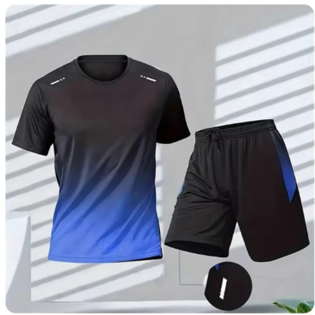 Summer Fitness Men Running Short Sleeve T-Shirt +Shorts Two Piece Set Sportswear Casual Fitness Sports Quick-drying Sets S-4XL