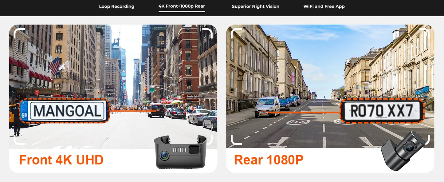 Mangoal Dash Cam 4K For Dodge Durango Dash Car Camera 2016-2026 GPS WiFi & App IMX 335 STARVIS Sensor Plug and Play DashCam