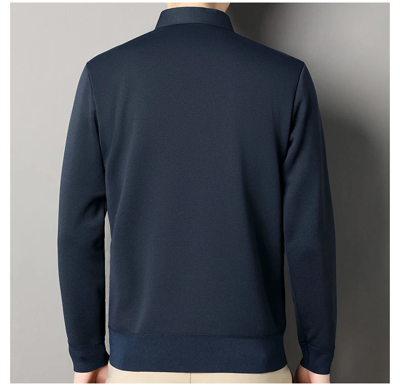 Men's Fleece Lined Sweater Polo Collar Pullover Tops Fashion Business Causal Pullovers Korean Slim Fit Thick Winter Clothes