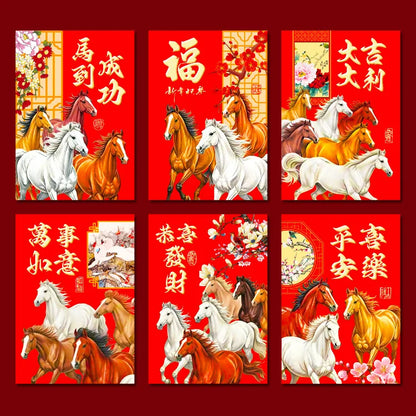 6Pcs 2026 Year Horse Zodiac Red Cash Envelopes, Chinese New Year Red Packets, Lucky Money Gift Bag