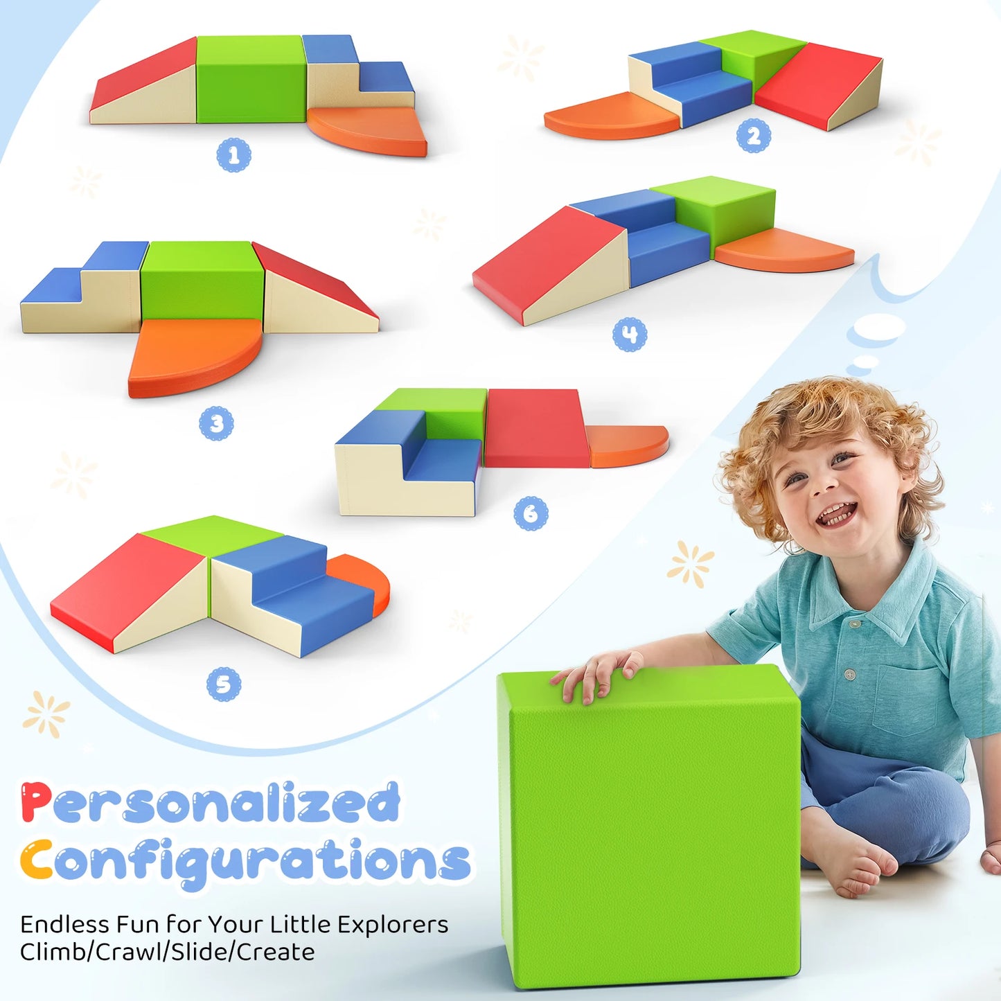 4 Pieces Toddlers Foam Climbing Blocks Leather Cover Kids Developmental Toy Play Gym Indoor Playground Birthday Christmas Gift