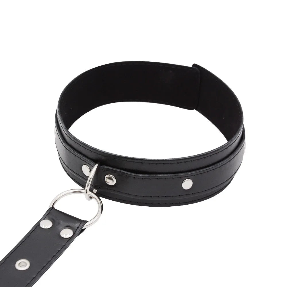 Bondage Restraint Kit Adjustable Collar & Wrist Cuffs Durable PU Leather Fetish Play Set for Adult Couples