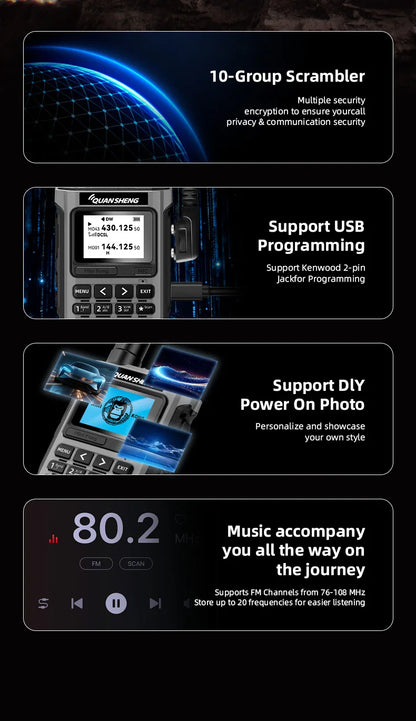 QUANSHENG K1 Air Band Walkie Talkie Wireless Copy Frequency Meter Type-C Charging NOAA Multi-Band Portable Two Way Radio UV