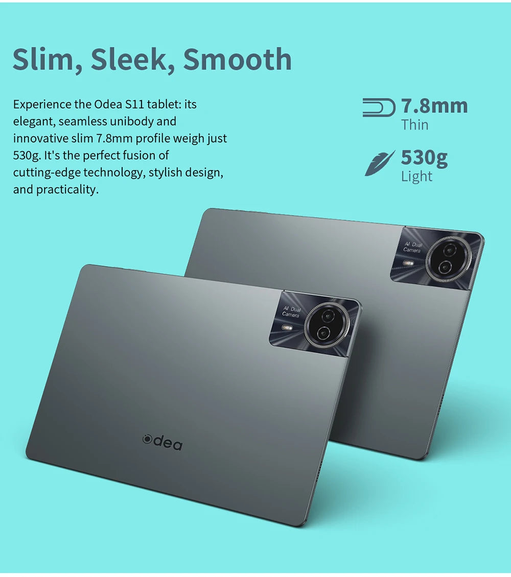 ODEA S11, 11 inches TDDI, 8000mAh, Android 14 Tablet, (6GB+10GB Expansion) 16GB RAM, 256GB ROM, 1920x1200 IPS, UNISOC T606, 8 cores, Mali-G57, 4G LTE, Wifi, GPS, SIM Slots*2+TF*1, Widevine L1 for Netflix
