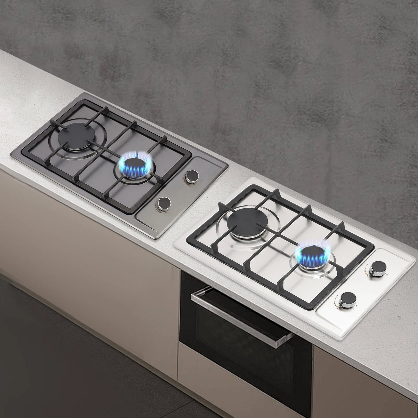 2-Burner Stainless Steel Gas Hob 3KW+1.75KW Portable Gas Stove Countertop/Flush Mounted 51*31*10cm
