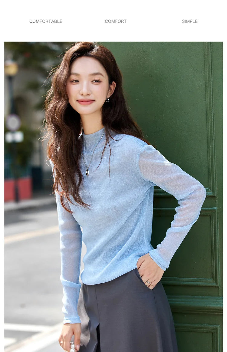 VIMLY Woman Knitting Sweater Slim Autumn 2026 Casual Female Long Sleeve Sweater Stand Neck Strecth Pullover Ladies Tops A2528