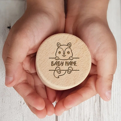 Personalised Baby First Tooth Wooden Boxes Milk Teeth Storage Collect Teeth Umbilical Save Animal with Name Keepsake Box Gifts