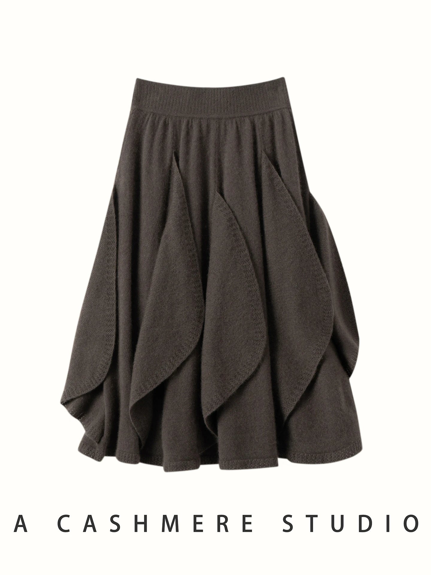 French 100% Pure Cashmere Skirt Ruffle Irregular A-line Soild Midi Sirt Autumn Winter Women Elegant Pleated  Knit Dress Fashion