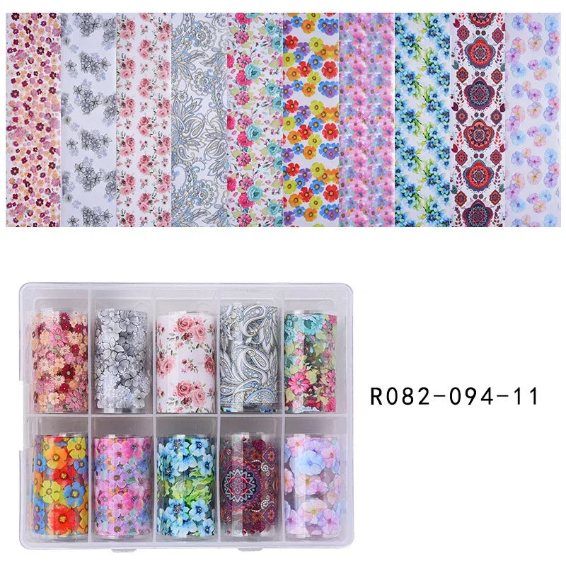 10 Patterns New Metal Nail Foils for Transfer Paper Stickers Floral Chameleon Nails Wraps DIY Water Marble Nail Art Decorations