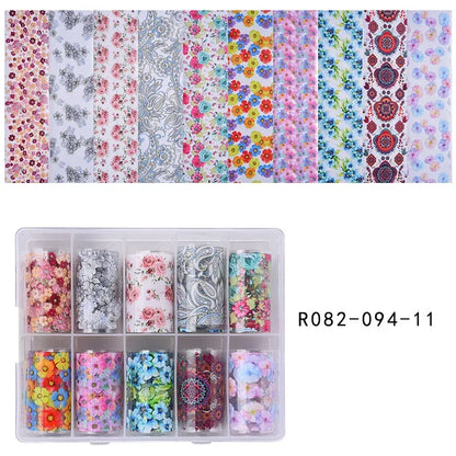10 Patterns New Metal Nail Foils for Transfer Paper Stickers Floral Chameleon Nails Wraps DIY Water Marble Nail Art Decorations