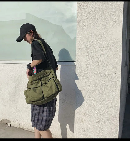 Classic Vintage Canvas Shoulder Bag Women Solid Soft Travel Women Crossbody Bag Large Capacity Fashion Handbag Tote Bag Women