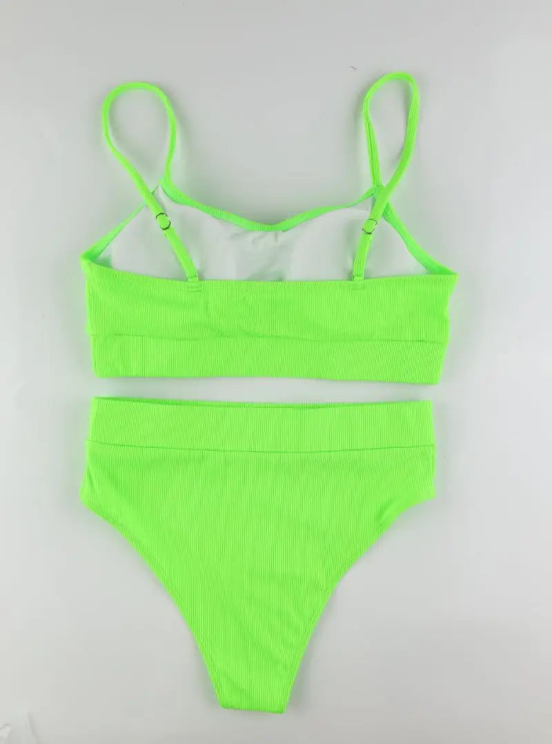 Cikini-Solid High Waist Bikinis Set for Women, Small Pit Stripe Swimsuit, Summer Beach Swimwear, Bathing Suit
