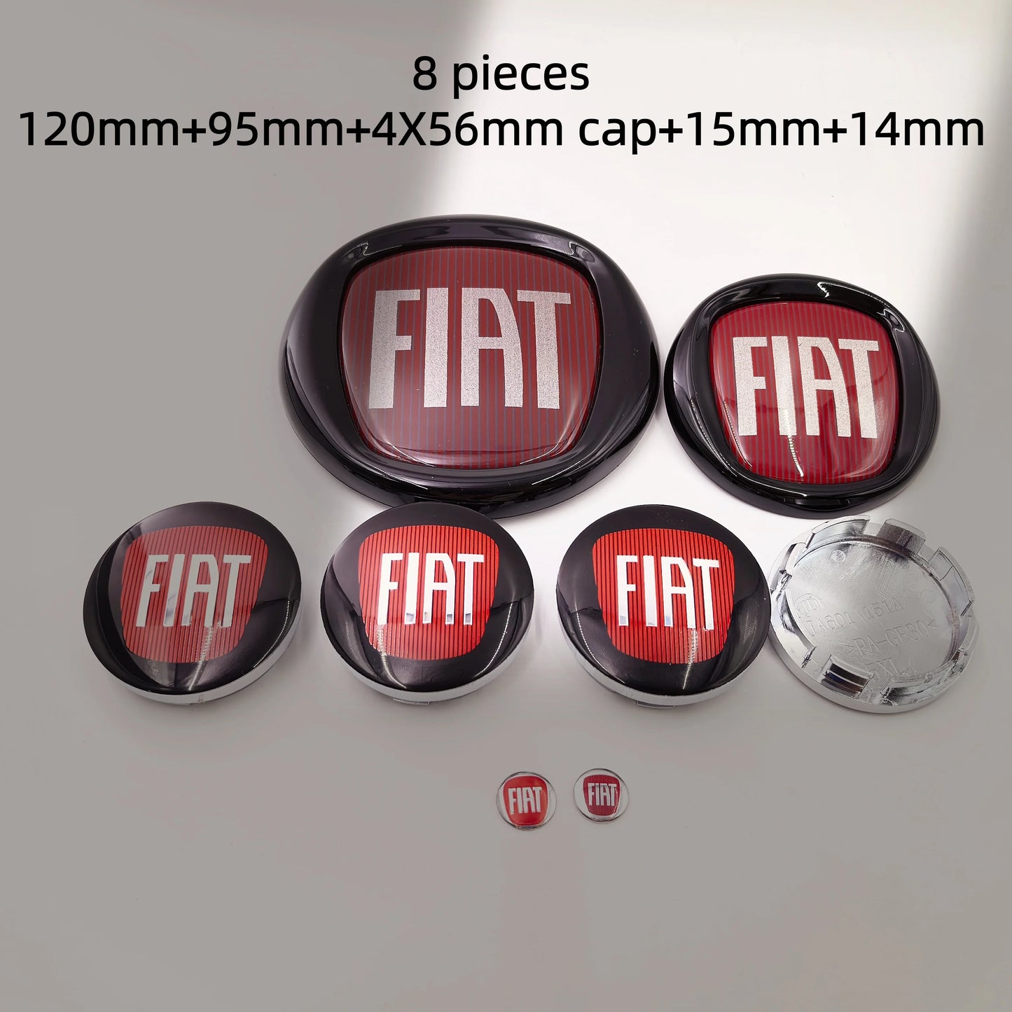 8pcs Fiat 500 Car Front Hood Emblem Rear Trunk Badge 95mm 120mm 12cm Wheel Center Logo Hub Cap 50mm 56mm 60mm 5cm 6cm
