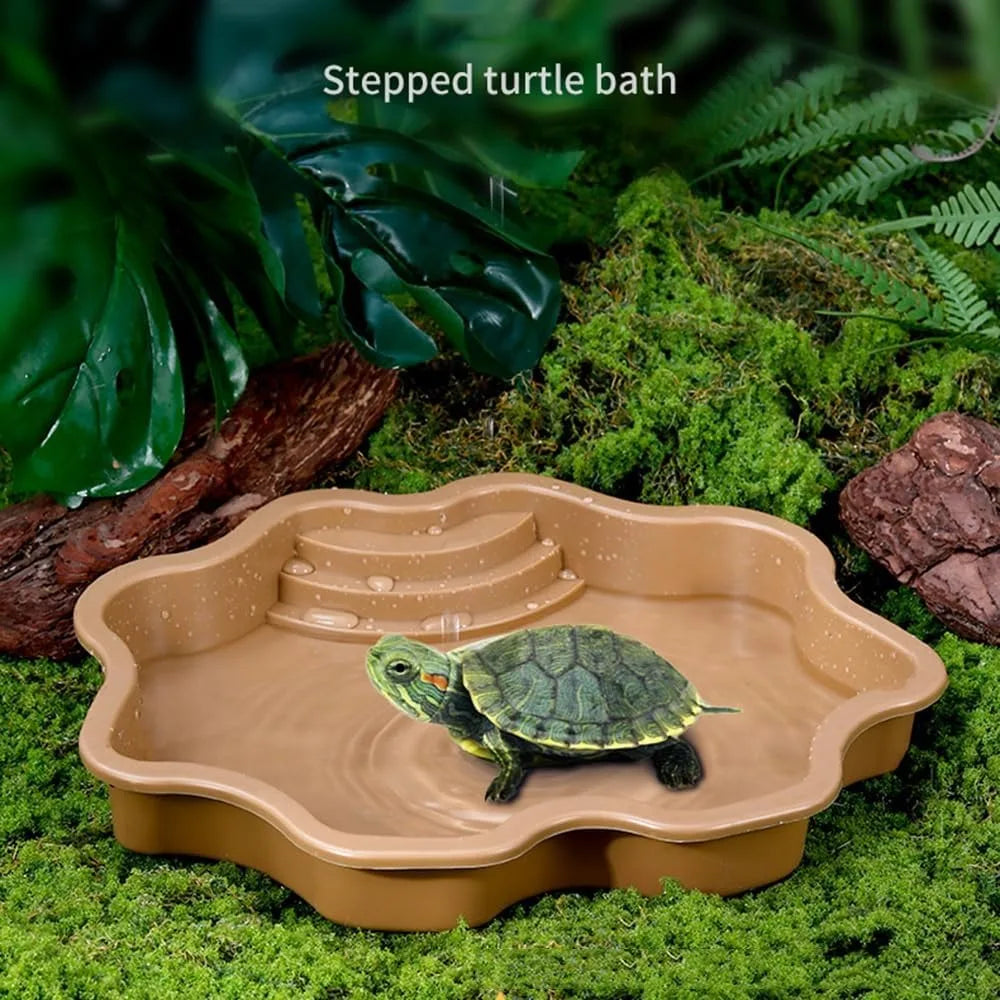 Turtle Bathing Pool, Reptile Feeding Dish Water Pot, Landscape Fish Tank Decoration,Turtle Bath Pool for Aquatic Climbing Pet