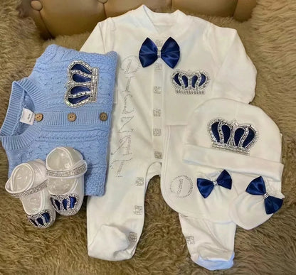 Dollbling Baby Boys' Knit Ribbed Romper Jumpsuit with Bodysuit and Hat 3pcs Set Newborn Cotton Knitted Sweater Romper Suit