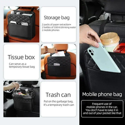 Multifunctional Car Seat Storage Bag Leather Auto Organizer Garbage Bag Universal Fit For Most Car Models