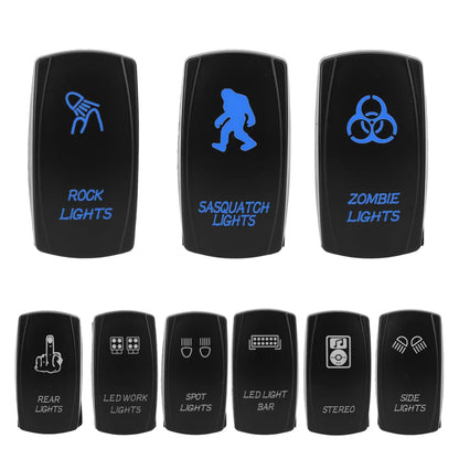 1pc 5 Pin Marine Switch SPST Carling Switch Car Boat Truck Rocker Switch 12V 24V ON-OFF Blue LED Waterpoof