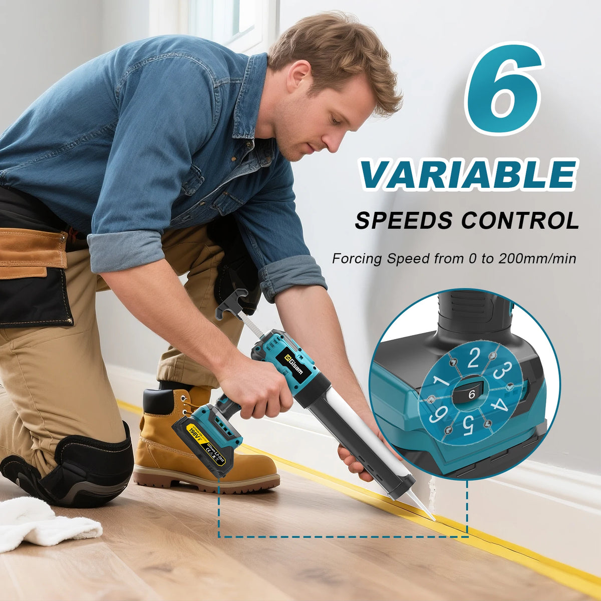 Gisam Electric Caulking Gun Glue 400KG 6Gear Cordless Glass Glue Gun Adhesive Glue Sealant Power Tool For Makita 18V Battery Pin