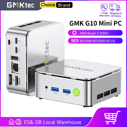 GMKtec G10 Mini PC AMD Ryzen5 3500U (Beats N150/N97) Barebone 2.5GbE NIC LAN HTPC Proxmox Mini Computer,Triple 4K Display WiFi 5