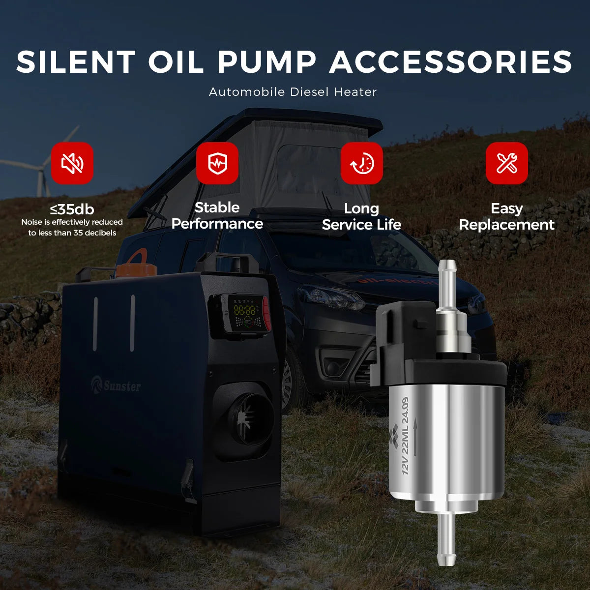 22ml Ultra Quiet Fuel Pump Car Heater Diesel Pump For 12V 5KW/8KW Webasto Eberspacher Car Air Parking Heater Accessories