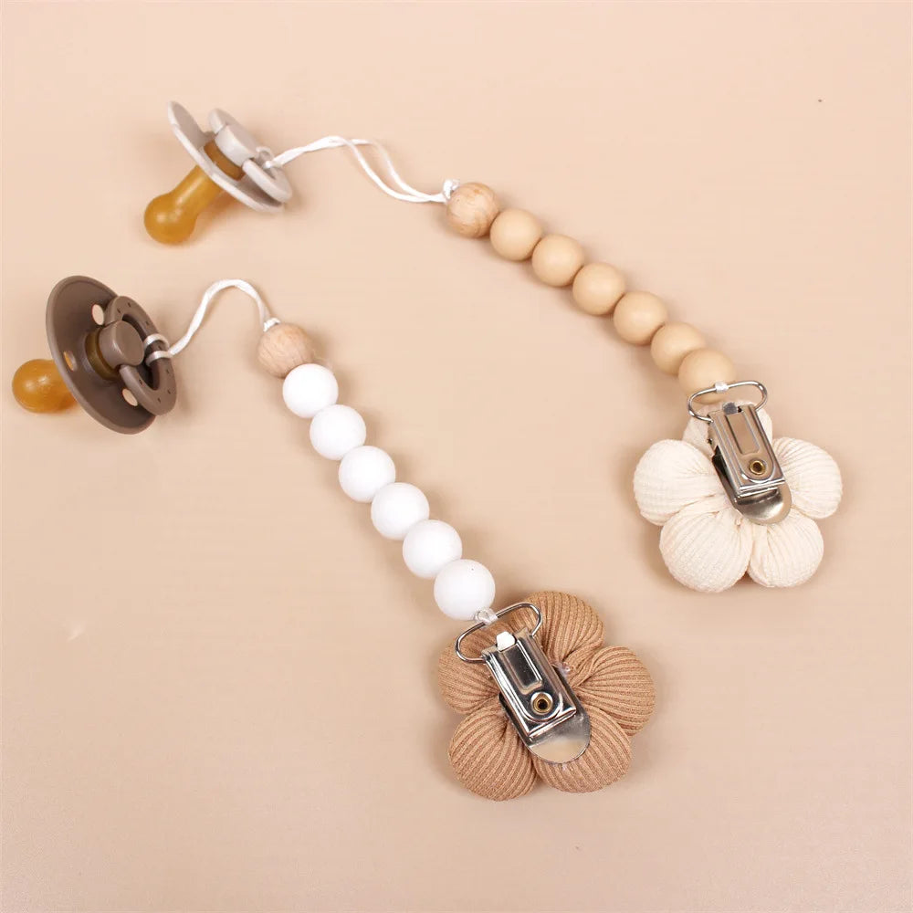 Cartoon Bunny Pacifier Chain Clip Wood Crochet Bear Teething Chain Baby Teether Soother Holder Newborn Chew Toys Pacifier Clips