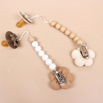 Cartoon Bunny Pacifier Chain Clip Wood Crochet Bear Teething Chain Baby Teether Soother Holder Newborn Chew Toys Pacifier Clips